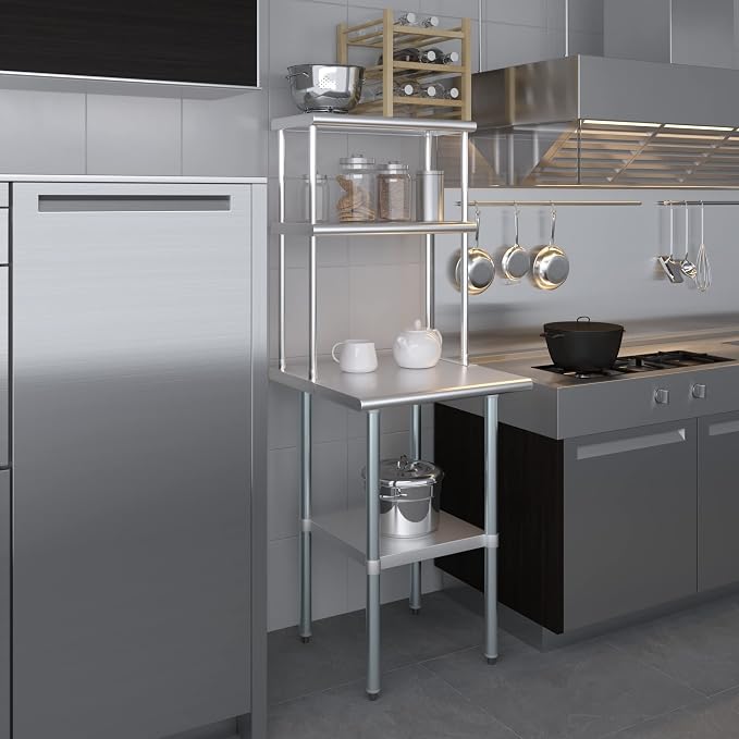Amgood Stainless Steel Work Table Wide Double Tier Overshelf | NSF | Metal - Image 6