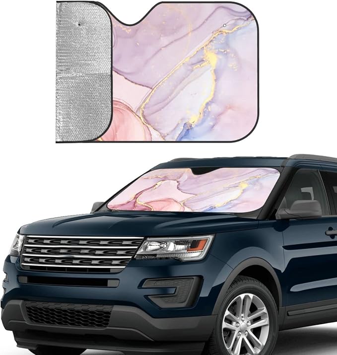 Marble Car Windshield Sunshade Front Window Sun Visor Protector Foldable Shield - Image 3