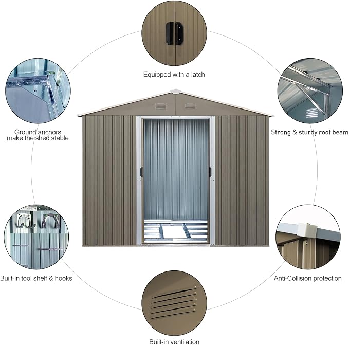 10×8FT Outdoor Metal Storage Shed Large Garden Sheds - Image 7