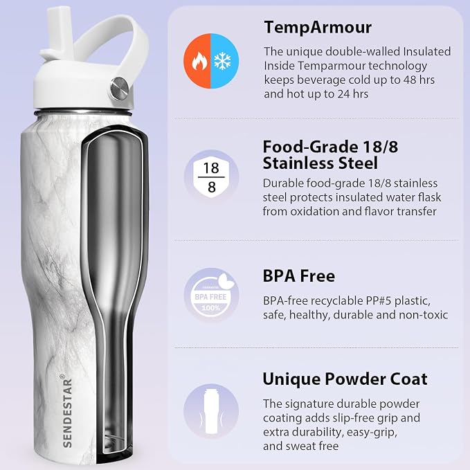 SENDESTAR 32oz Water Bottle Wide Mouth Stainless Steel Vacuum Insulated Double - Image 3