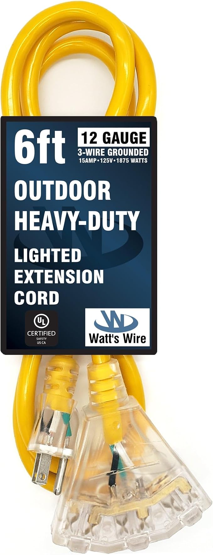 6 ft - 12 Gauge Heavy Duty Extension Cord - 3 Outlet Lighted SJTW - - Image 6