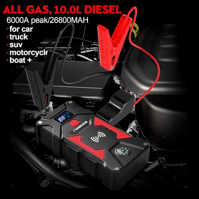 Car Jump Starter, 6000A Peak 26800mAh 12V Car Battery Starter, - Image 4