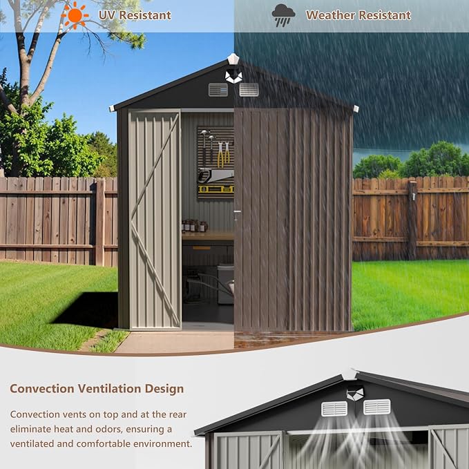 8x6 FT Outdoor Storage Shed, Metal Tool Sheds, Waterproof Outside Storage Shed - Image 6