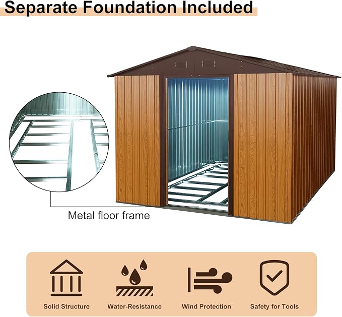 8x10 FT Outdoor Storage Shed, Metal Garden Shed - Image 4