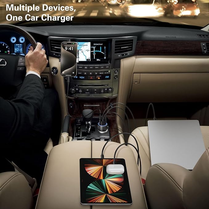 USB C Car Charger, Costyle 65W Dual USB-C & USB-A Multi Port Cigarette Lighter - Image 7