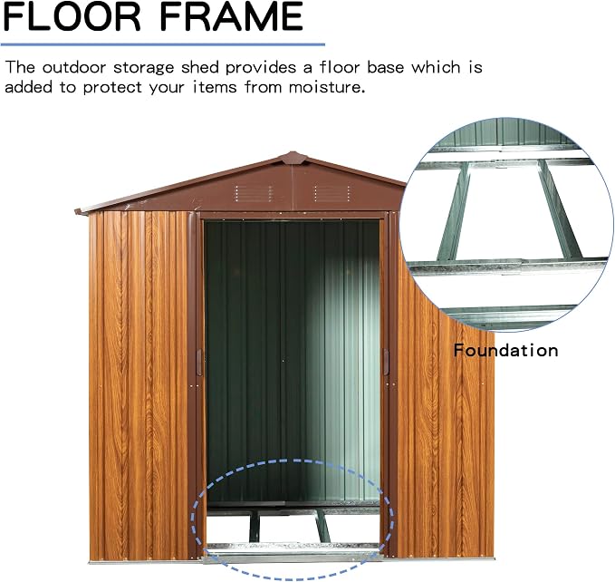 6x6 FT Outdoor Storage Shed, Metal Garden Shed - Image 4