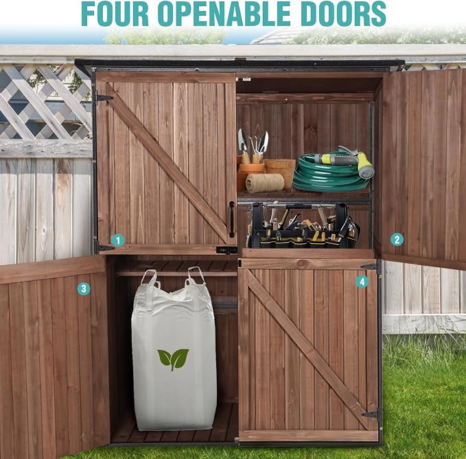 Outdoor Storage Cabinet with Adjustable Shelves, Large Metal Frame Garden Shed - Image 4