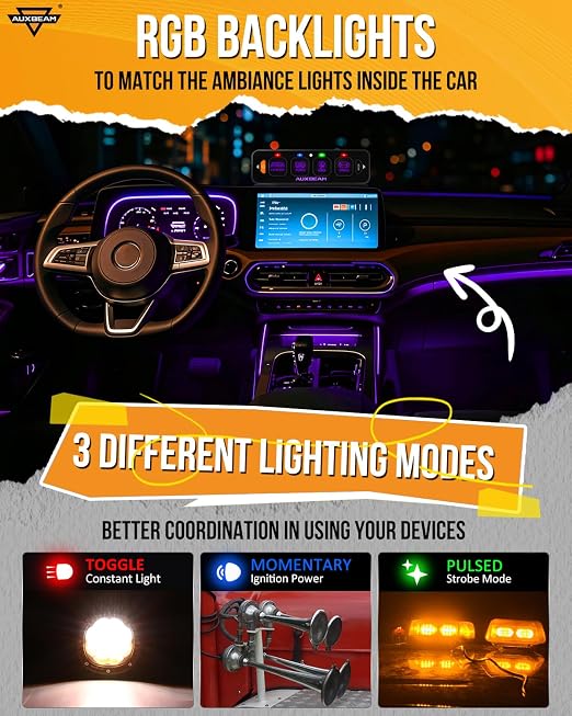 Auxbeam 4 Gang Slim Switch Panel RGB AS-R40 Toggle Momentary Pulsed Dimmable - Image 2