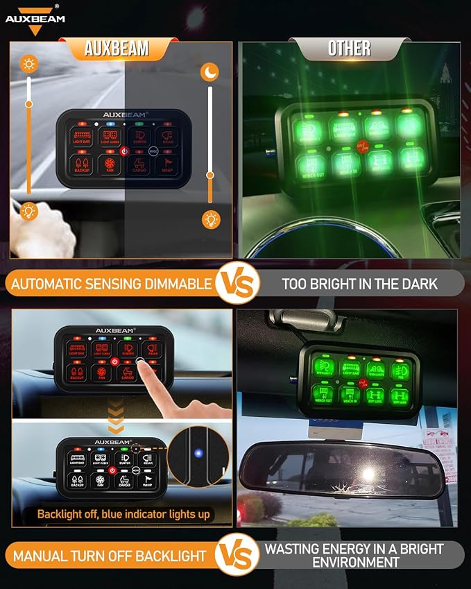 Auxbeam 8 Gang Switch Panel RB80 Toggle Momentary Pulsed RGB Dimmable Switch - Image 4