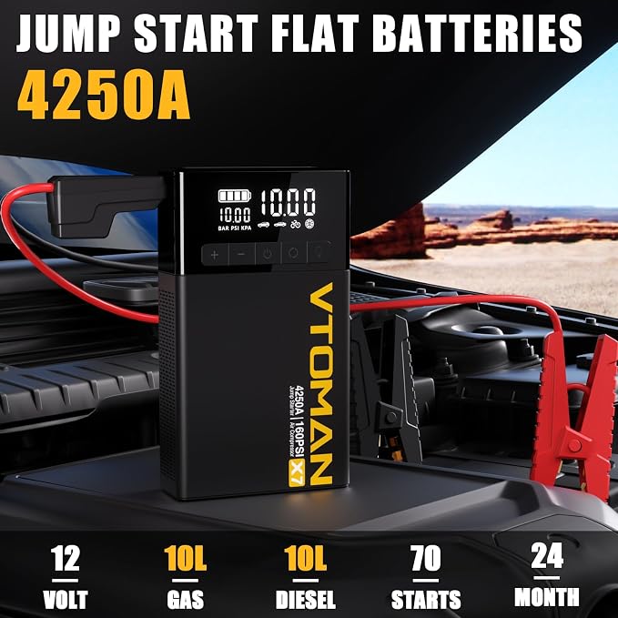 VTOMAN X7 Jump Starter with Air Compressor, 4250A Portable Car Jumper with - Image 2