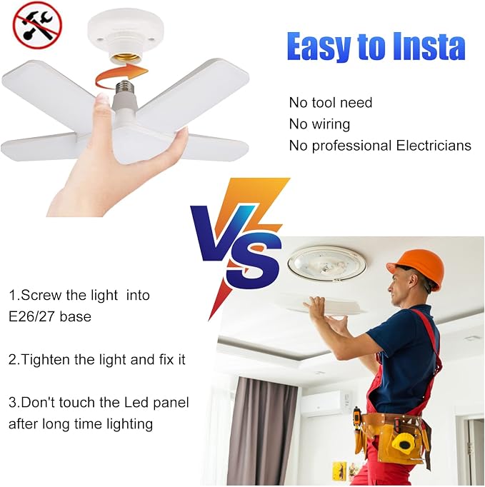 LED Garage Lights 2 Pack, 100W 10000LM 6500K E26/E27 Ceiling Light - Image 5