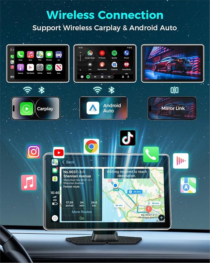 Wireless Carplay with 4K Dash Cam, Apple Carplay & Android Auto Car Satellite - Image 2