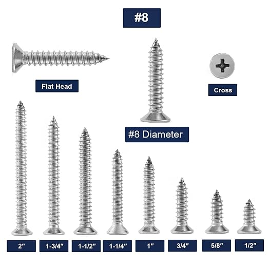 #8 x 1-1/4" Wood Screw 100Pcs 18-8 Stainless Steel Screws Flat Head Phillips - Image 3