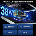 Car Charger USB C 3-Pack, Ancekoy 38W Dual Port PD + QC 3.0 Car Charger Adapter - Image 2
