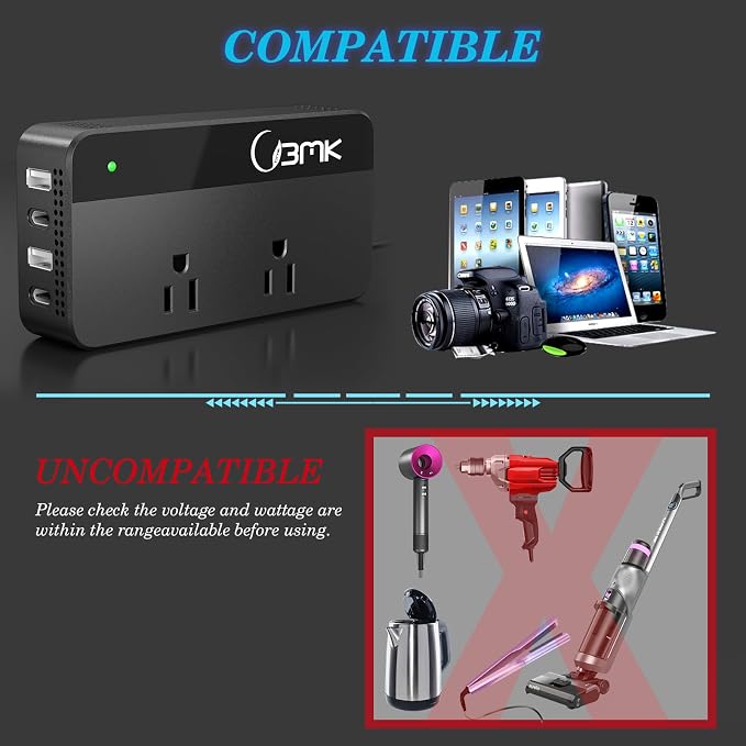 BMK 200W Car Power Inverter DC 12V to 110V AC Car Inverter 4 USB Ports Charger - Image 4