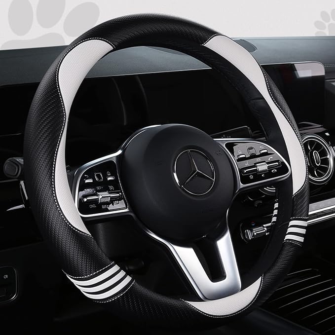 Car Steering Wheel Covers for Women Girl Padded Carbon Fiber PU Leather Cute by HighnessHwoo