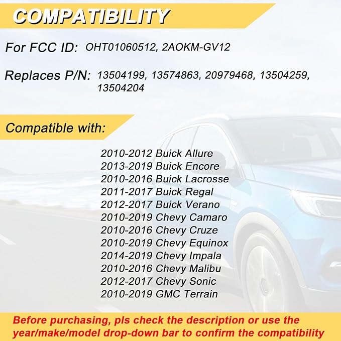 Key Fob Replacement for 2014-2019 Buick Encore/ 10-12 Allure/ 10-16 Lacrosse/ - Image 2