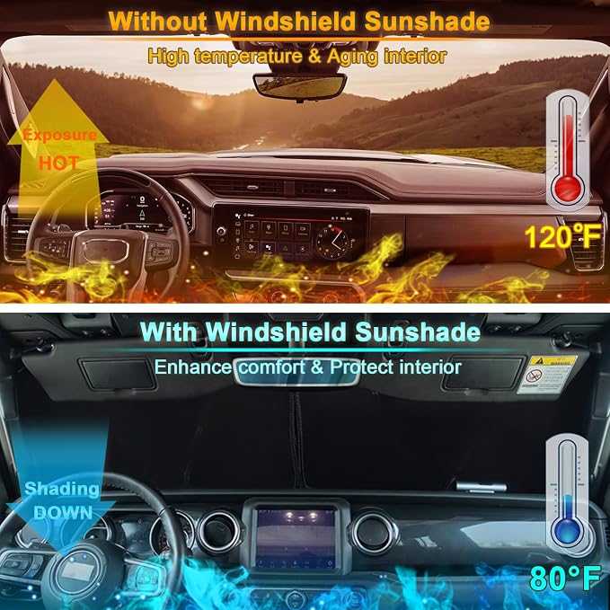 Premium Windshield Sun Shade for 2018-2025 Jeep Wrangler JL JLU & 2020-2025 - Image 2
