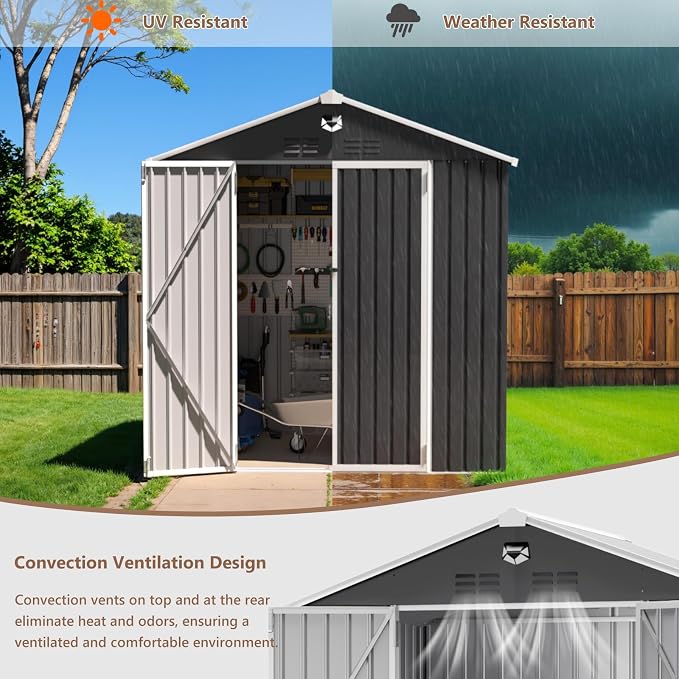 8X6 FT Outdoor Storage Shed, Metal Garden Shed - Image 7