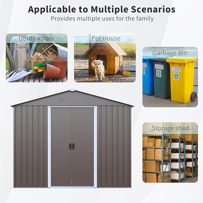 4x8 FT Outdoor Storage Shed, Metal Garden Shed - Image 7