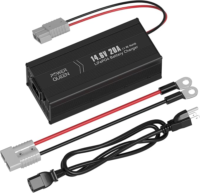 Power Queen 14.6V 20A LiFePO4 Battery Charger, 2-Stage Automatic Smart Battery by PowerQueen