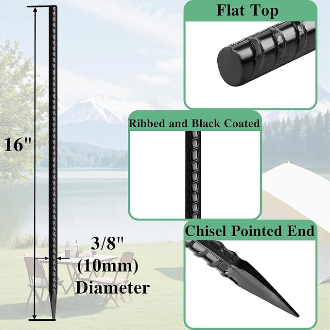 Rebar Stakes 16 Inch 20 Pack Heavy Duty Ground Anchors - Image 2