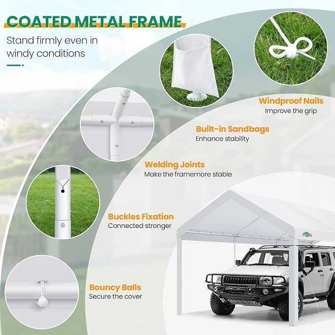 COBIZI Carport Canopy 12x20 Heavy Duty Car Tent Garage, Galvanized Frame Car - Image 4