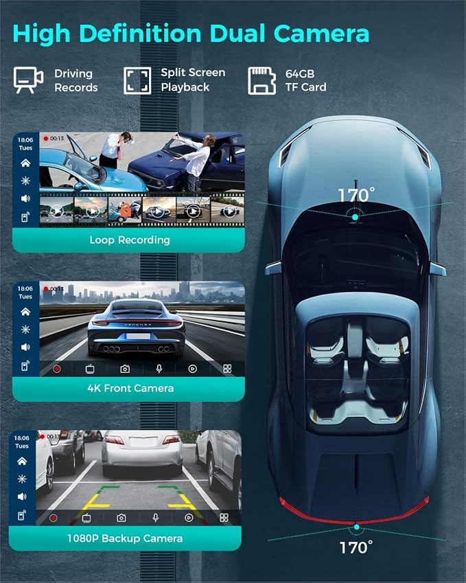 Wireless Carplay with 4K Dash Cam, Apple Carplay & Android Auto Car Satellite - Image 5