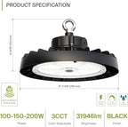 ASD LED High Bay UFO Light Fixture, Commercial Shop Lighting | 3CCT, IP69K - Image 2