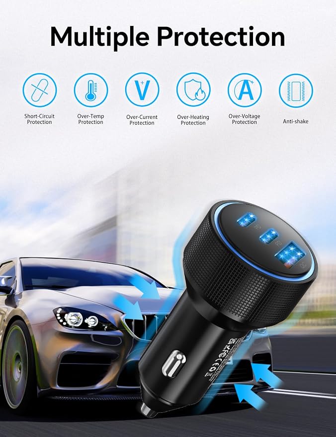 for iPhone 15/16 Pro Max Car Charger, 72W 3-Port Fast USB C Car Charger Power - Image 4