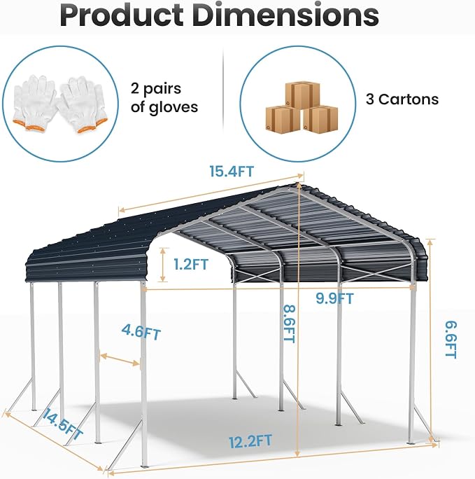 Heavy Duty Metal Carport – Sturdy Structure, All-Weather Protection, Easy - Image 8