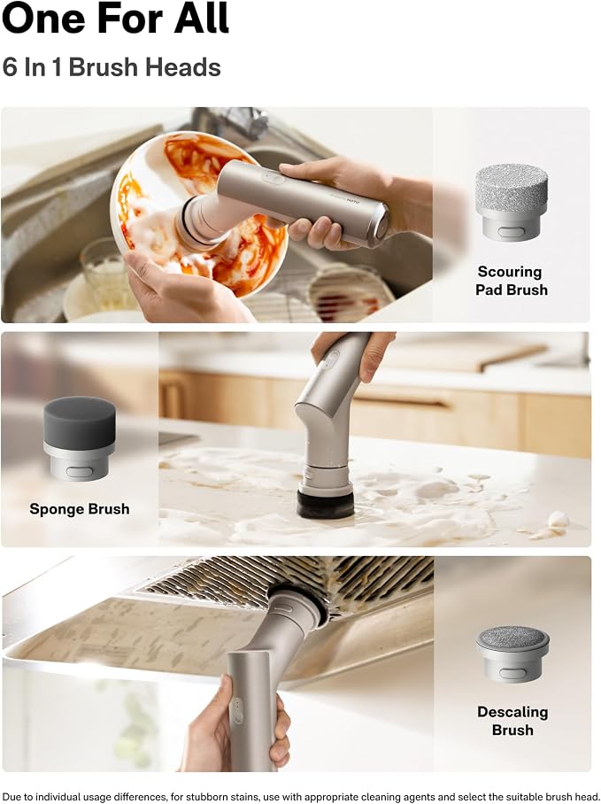 HOTO Cordless Electric Spin Scrubber, IPX7 Full Body Waterproof Dish Scrubber - Image 3