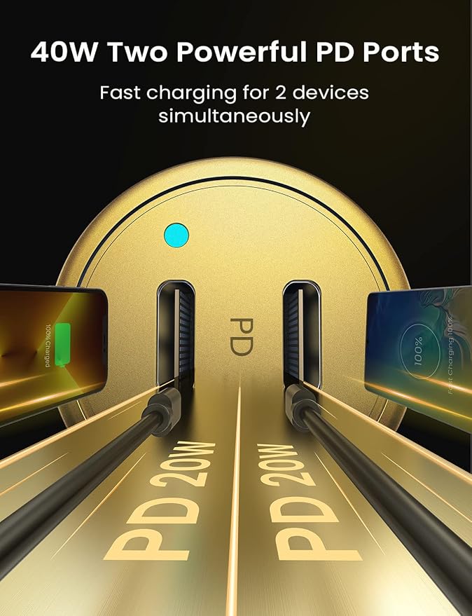 AINOPE Super Fast USB C Car Charger, 56W Fast Charging, Smallest All Metal 12V - Image 3