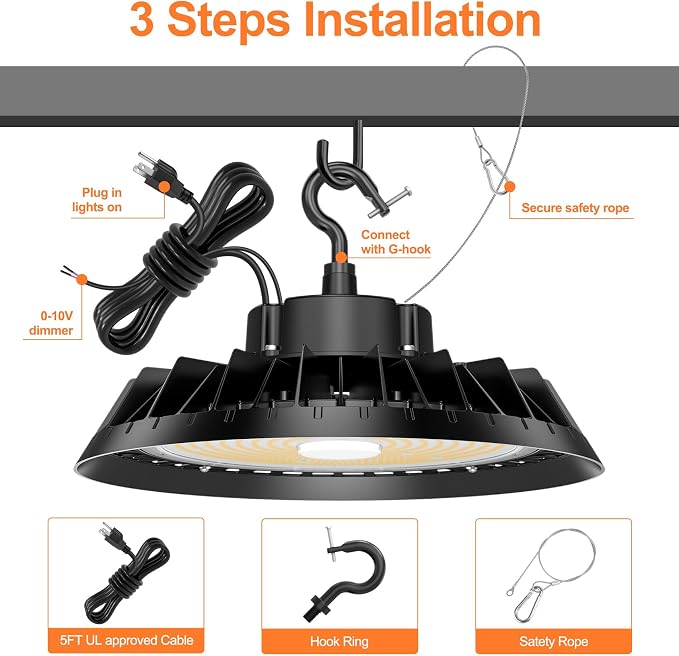 3Pack LED High Bay Lights, Super Bright 200W UFO High Bay LED Shop Lights - Image 6