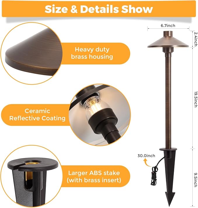 Gardencoin Solid Brass Low Voltage Pathway Lights, 12V AC/DC Heavy Duty LED - Image 3