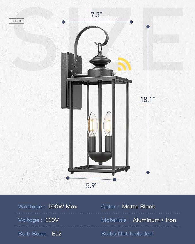 kudos Dusk to Dawn Outdoor Lighting, 18.1 inch Light Sensor Porch Lights - Image 3
