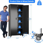 Metal Storage Cabinet with Wheels, Pegboard and 4 Hooks, Assembly Required - Image 3