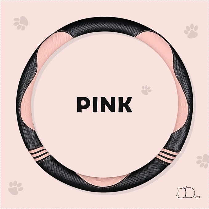 Car Steering Wheel Covers for Women Girl Padded Carbon Fiber PU Leather Cute - Image 3