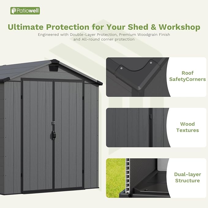 Patiowell 6x10 FT Outdoor Plastic Storage Shed - Image 8