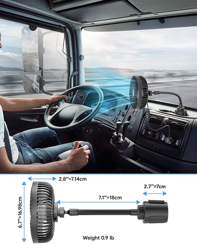 12V Car fan, 3-Speed Portable Vehicle Fan - Image 7