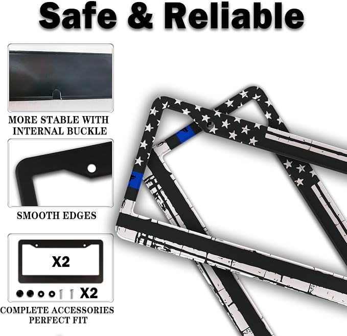 License Plate Frames Black, and Blue License Plate Frame American Flag USA - Image 4