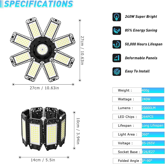 Garage Light 4 Pack - 240W 24000LM 6500K Garage Lights Ceiling LED - Image 4
