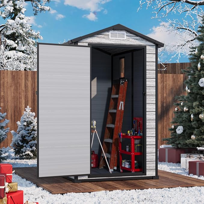 All-Weather Resin Shed with Window, Outdoor Plastic Garden Shed with Lockable by RELJOFUM
