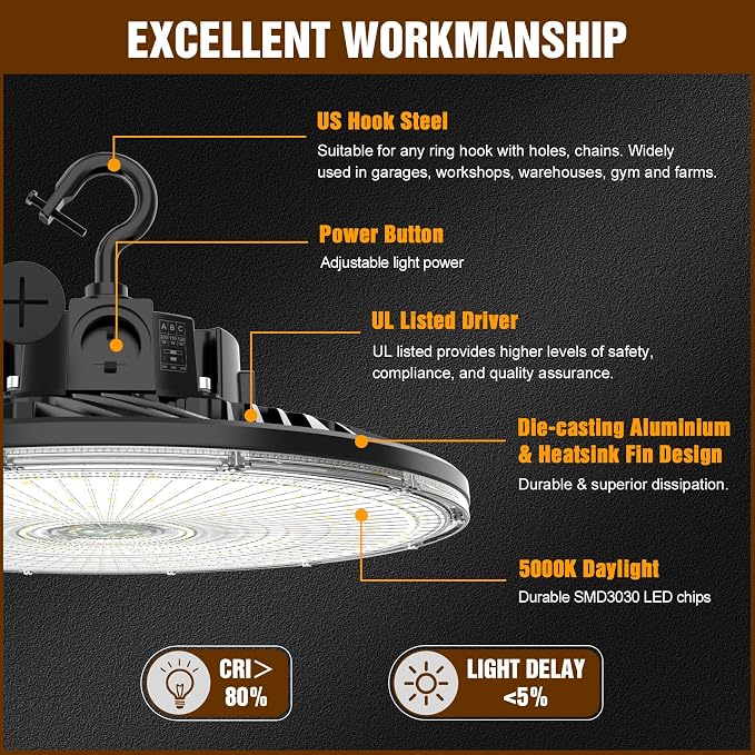 9 Pack 480V LED High Bay Light UL DLC Listed UFO Light 240W 200W 150W Adjustable - Image 6
