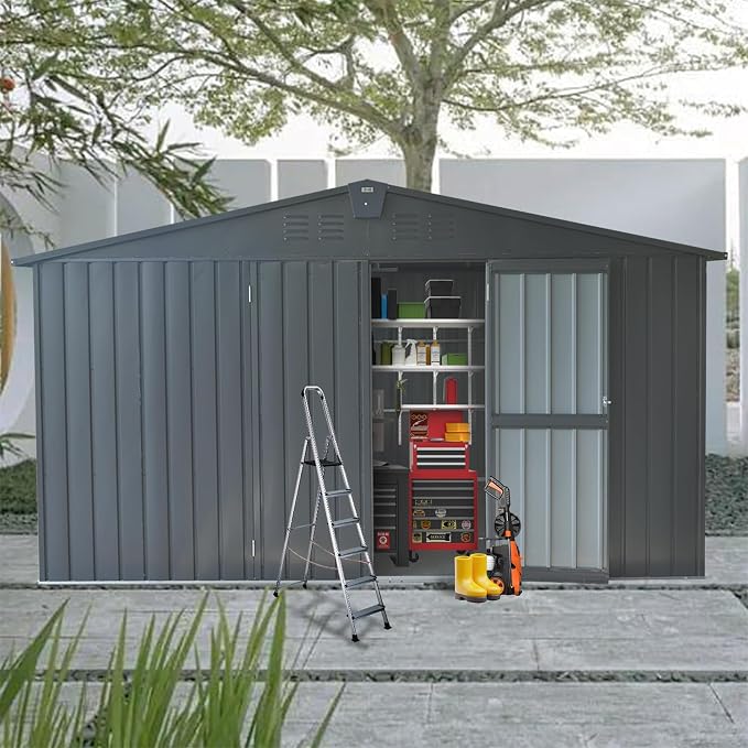 IKERY Extra - Large Galvanized Steel Storage Shed - 11' x 12.5' - Image 9