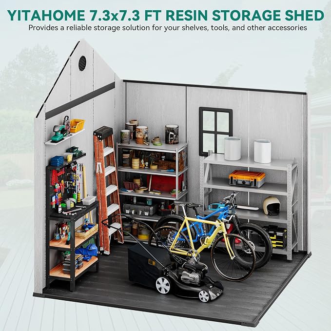 YITAHOME Large Resin Shed with Floor, Windows & Vents, 7.3 x 7.3 ft - Image 4