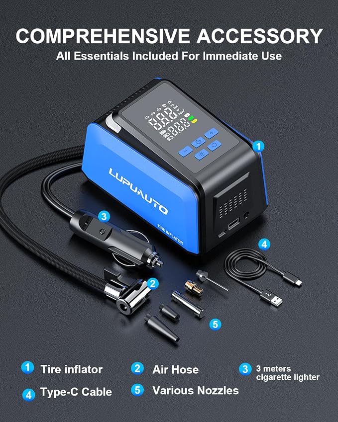 Tire Inflator Portable Air Compressor, 2X Faster Inflation, 150PSI Air Pump - Image 2