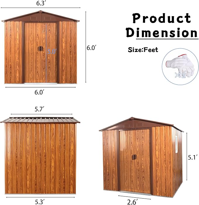 6x6 FT Outdoor Storage Shed, Metal Garden Shed - Image 5
