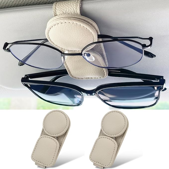 KIWEN 2 Pack Sunglasses Holder for Car Visor, Magnetic Leather Sunglass - Image 7