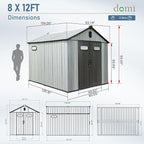 Domi 8x12 FT Outdoor Resin Storage Shed, All-Weather Double-Wall Storage - Image 3